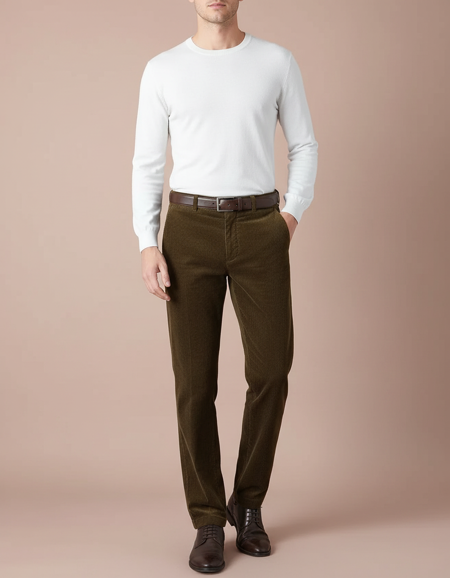 Pantalon Velours Côtelé Marron Droit Homme Classique - Cordé