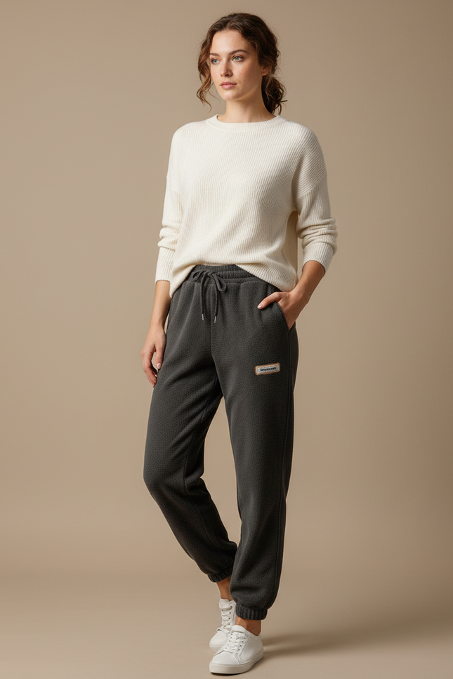 Pantalon Velours Gris Molletonné Confortable Femme