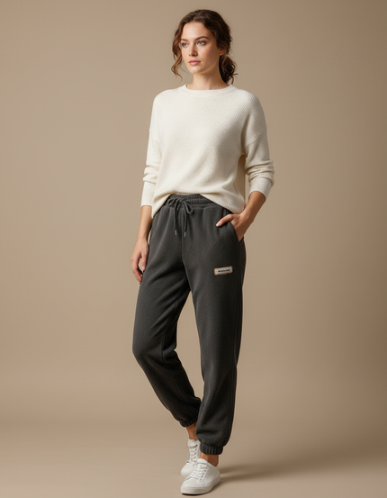 Pantalon Velours Gris Molletonné Confortable Femme