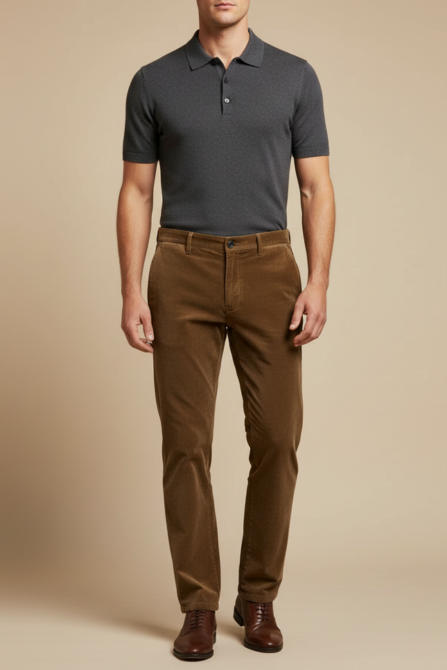 Pantalon Velours Homme Marron Droit Côtelé Fin - Cordé