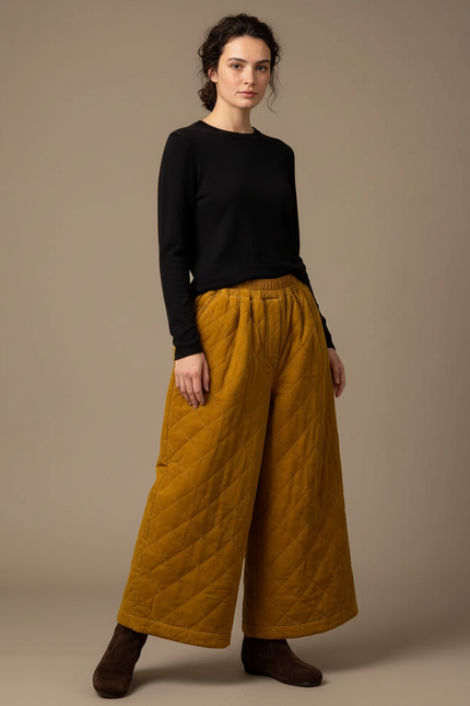 Pantalon Velours Jaune Ample Matelassé Hiver Femme