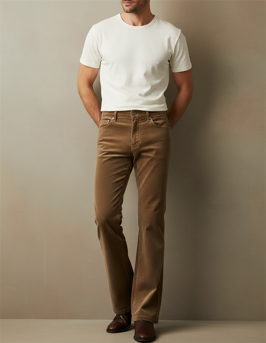 Pantalon Velours Bootcut Homme - Camel Cordé