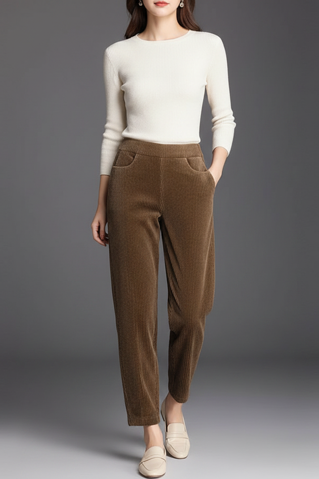 Pantalon Velours Milleraies Femme - Marron