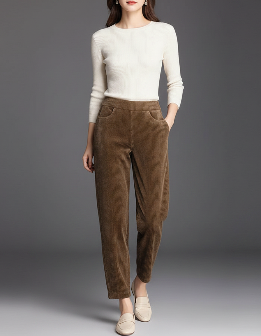 Pantalon Velours Milleraies Femme - Marron