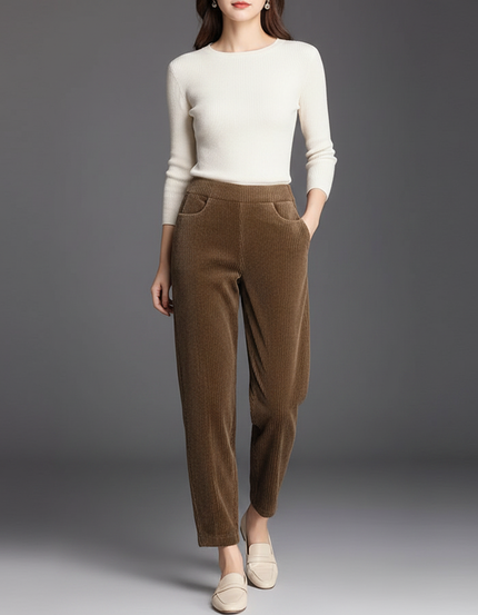 Pantalon Velours Milleraies Femme - Marron