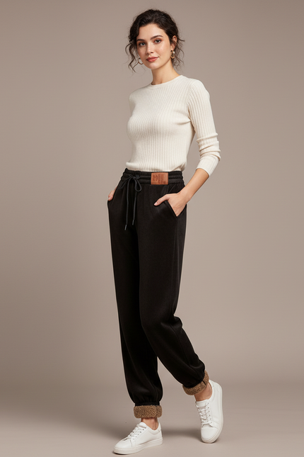Pantalon Velours Noir Doublé Chaud Décontracté Femme