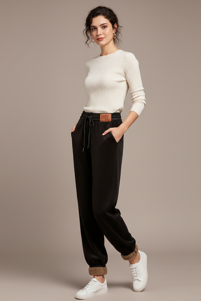 Pantalon Velours Noir Doublé Chaud Décontracté Femme