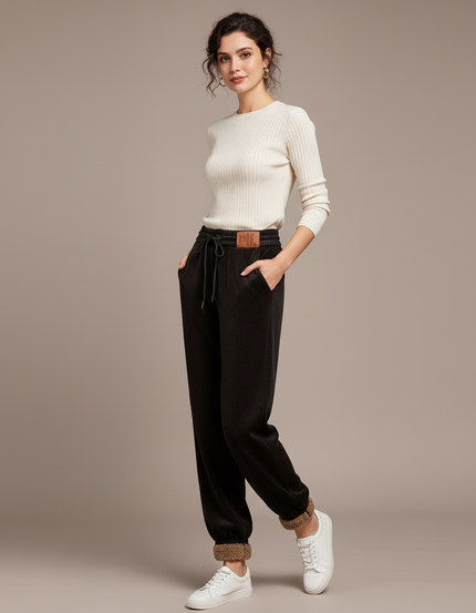 Pantalon Velours Noir Doublé Chaud Décontracté Femme