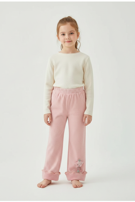 Pantalon Velours Rose Côtelé Épais Enfant Fille - Cordé