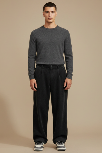 Pantalon Velours Grande Taille Homme - Noir Cordé