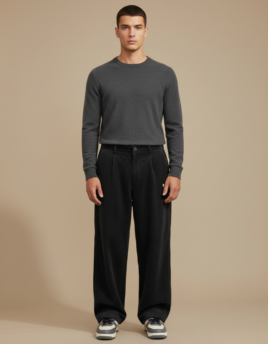 Pantalon Velours Grande Taille Homme - Noir Cordé