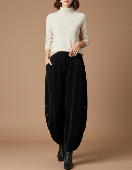 Pantalon Japonais En Velours - Noir Cordé