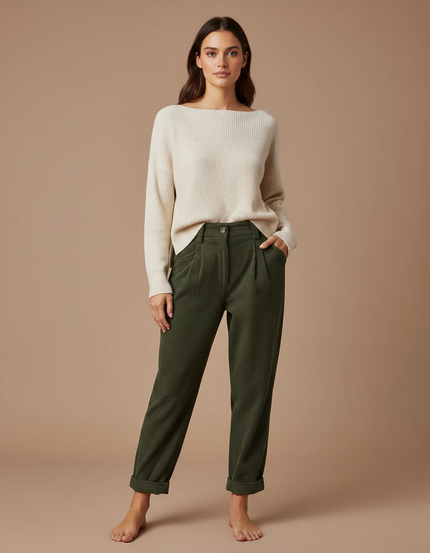 Pantalon Velours Femme Kaki - Cordé