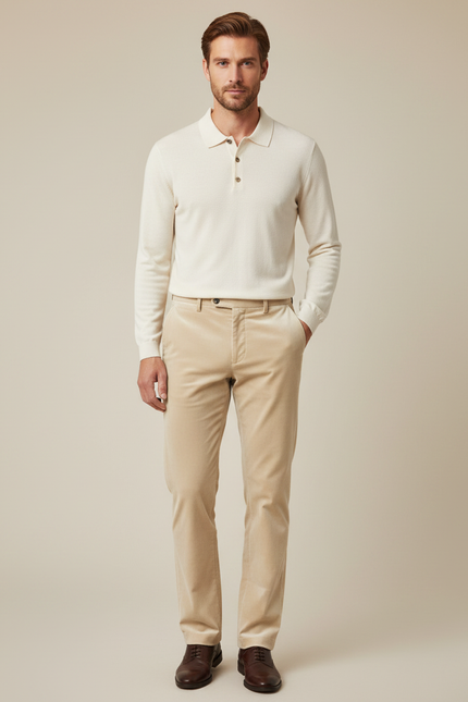 Pantalon Velours Beige Droit Homme Élégant Décontracté