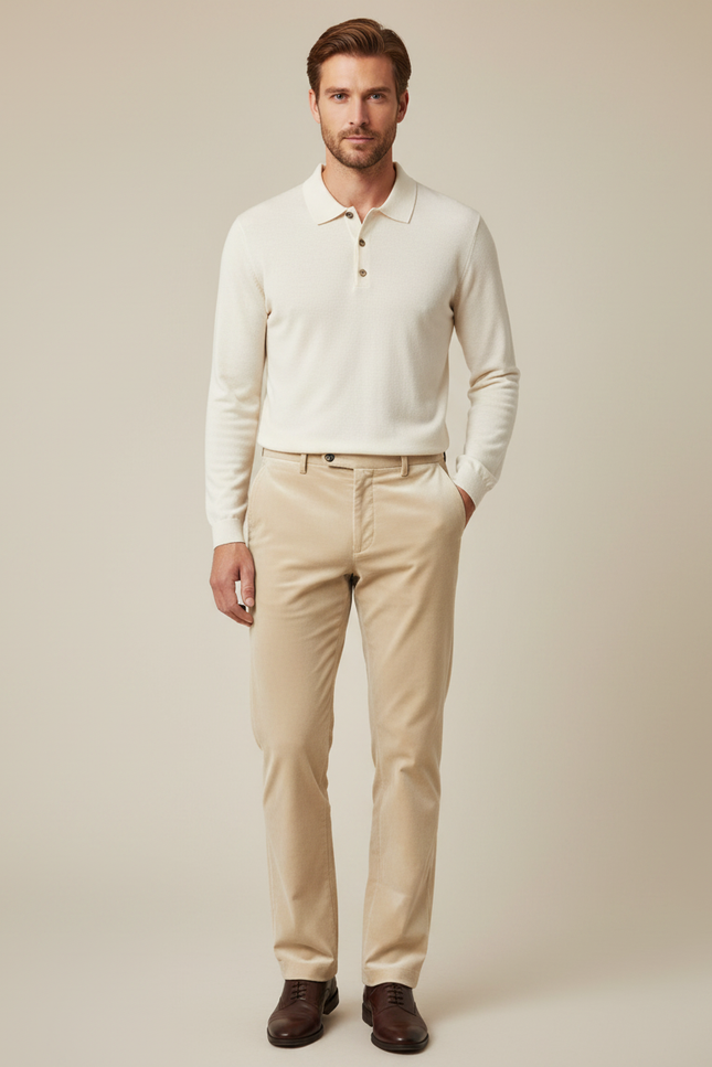 Pantalon Velours Beige Droit Homme Élégant Décontracté