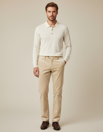 Pantalon Velours Beige Droit Homme Élégant Décontracté