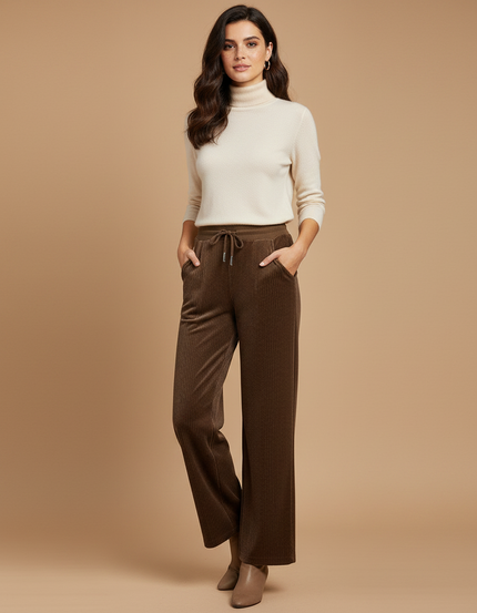 Pantalon Velours Côtelé Marron Ample Décontracté Hiver - Cordé