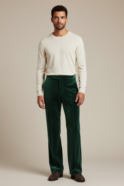 Pantalon Velours Vert Émeraude Homme Large Élégant