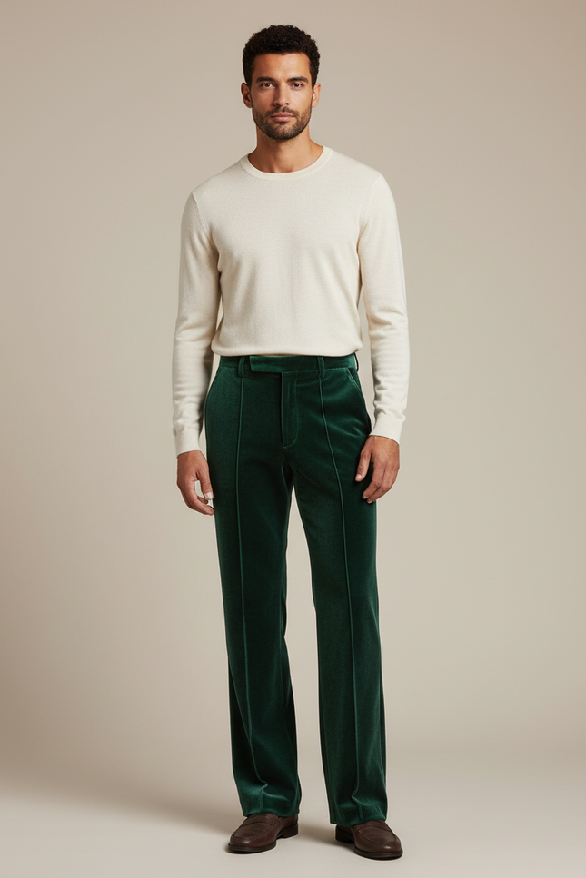 Pantalon Velours Vert Émeraude Homme Large Élégant