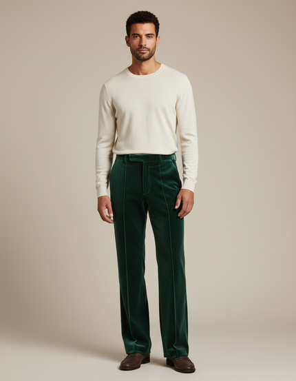 Pantalon Velours Vert Émeraude Homme Large Élégant