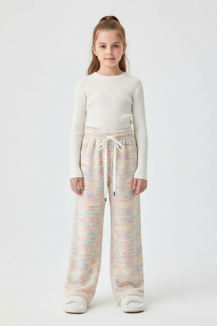 Pantalon Velours Arc-en-ciel Tricoté Ample Confortable Fille - Multicolore Maille