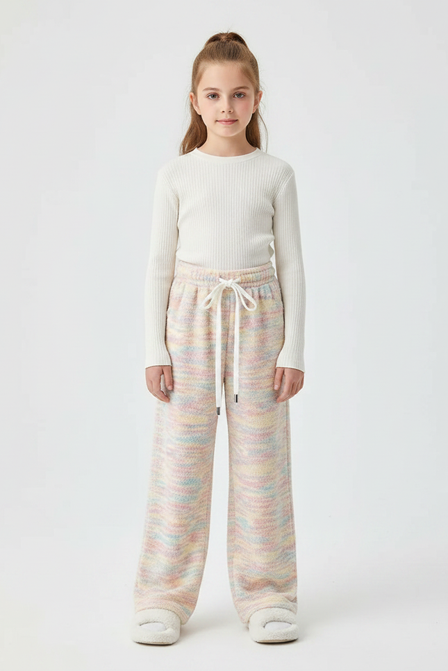 Pantalon Velours Arc-en-ciel Tricoté Ample Confortable Fille - Multicolore Maille