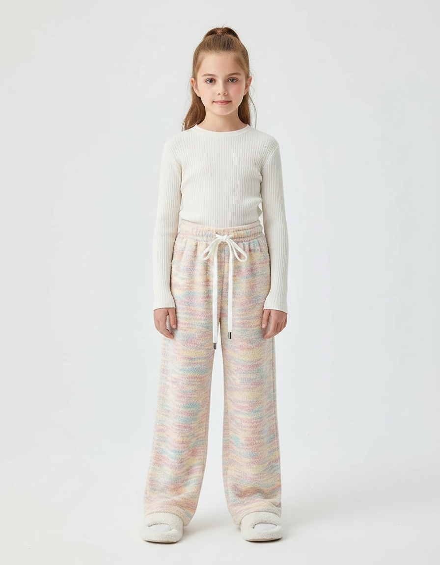 Pantalon Velours Arc-en-ciel Tricoté Ample Confortable Fille - Multicolore Maille