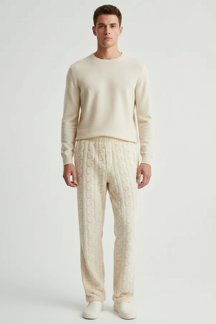 Pantalon Velours Crème Jacquard Confortable Homme - Beige Maille