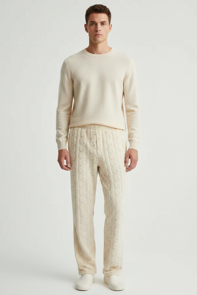 Pantalon Velours Crème Jacquard Confortable Homme - Beige Maille