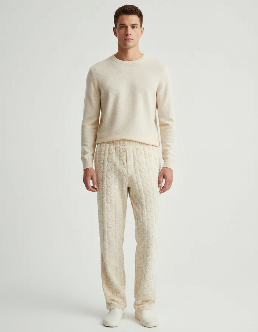 Pantalon Velours Crème Jacquard Confortable Homme - Beige Maille