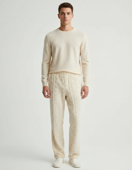 Pantalon Velours Crème Jacquard Confortable Homme - Beige Maille