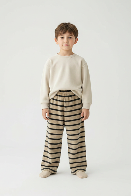 Pantalon Velours Rayé Beige Noir Ample Enfant Doux