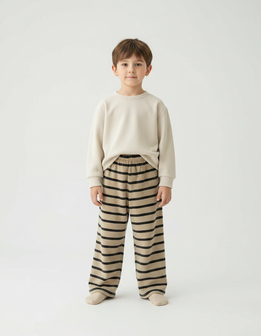Pantalon Velours Rayé Beige Noir Ample Enfant Doux