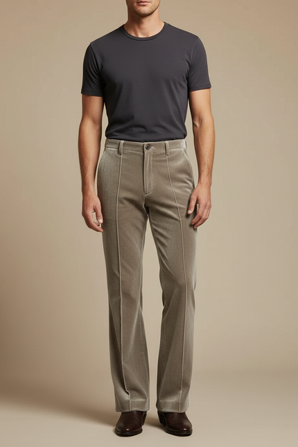 Pantalon Velours Beige Évasé Homme Décontracté Élégant