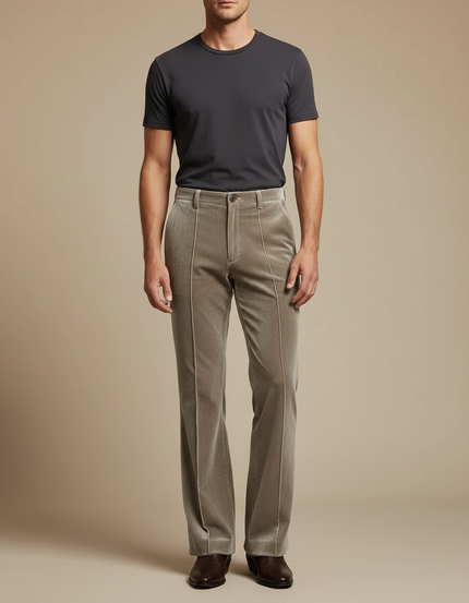 Pantalon Velours Beige Évasé Homme Décontracté Élégant
