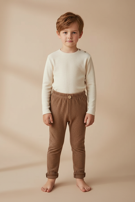 Pantalon Velours Côtelé Marron Élastique Confortable Enfant - Cordé