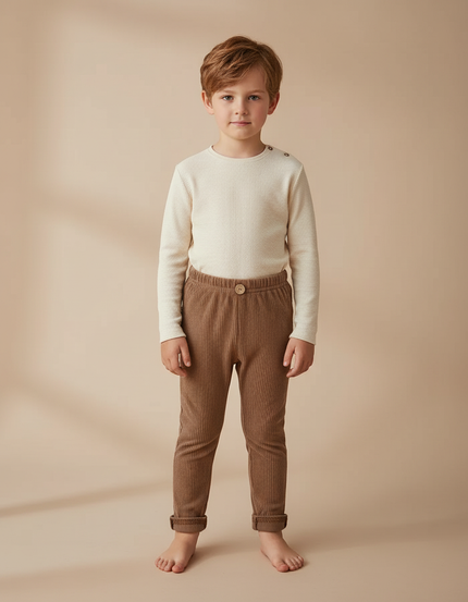 Pantalon Velours Côtelé Marron Élastique Confortable Enfant - Cordé