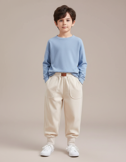 Pantalon Velours Beige Écru Ample Décontracté Enfant - Molleton