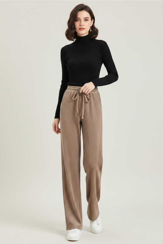 Pantalon Velours Cotelé Femme Droit - Camel Cordé