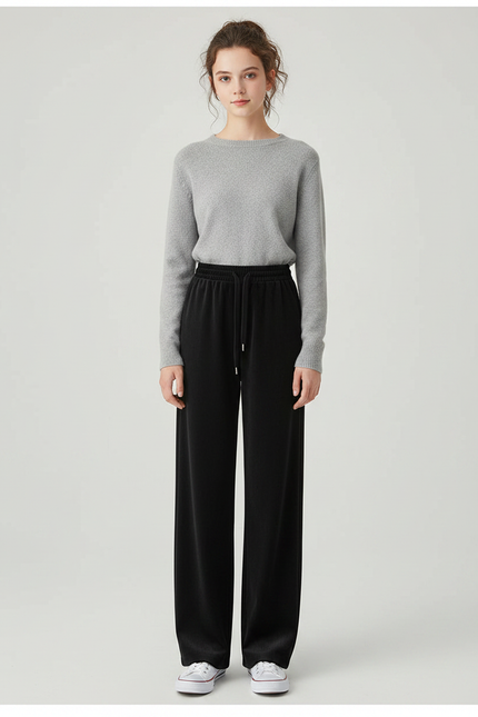 Pantalon Velours Noir Ample Taille Haute Décontracté Femme