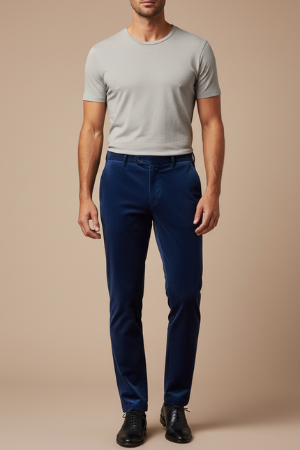 Pantalon Velours Bleu Marine Homme Coupe Slim Élégant - Cordé