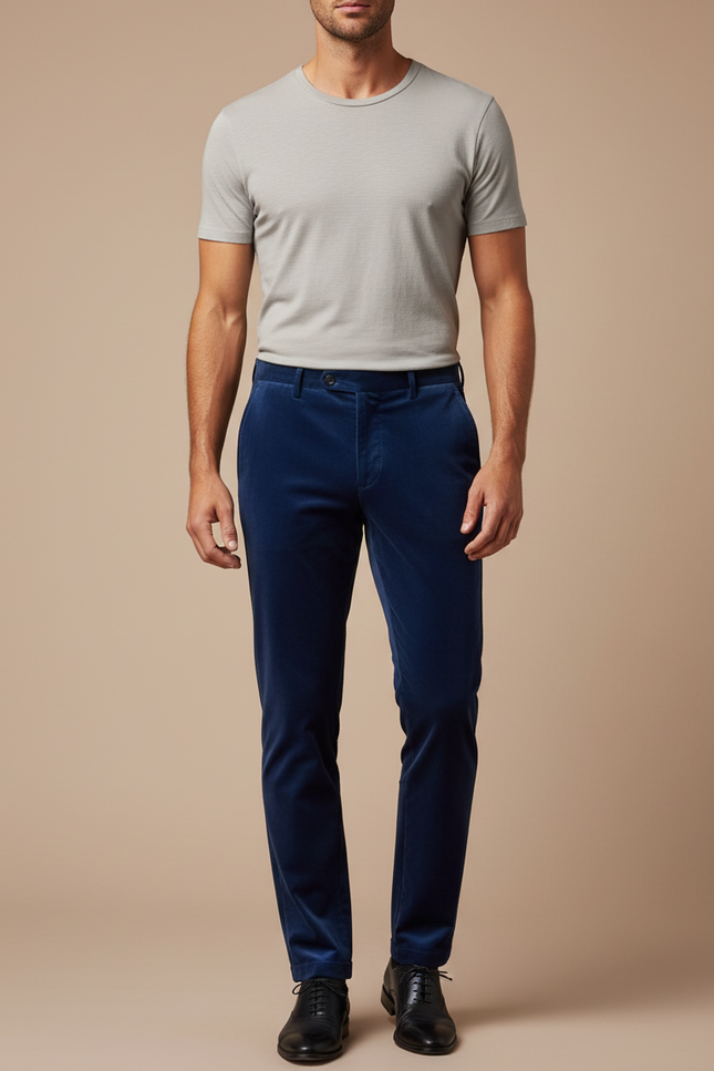 Pantalon Velours Bleu Marine Homme Coupe Slim Élégant - Cordé