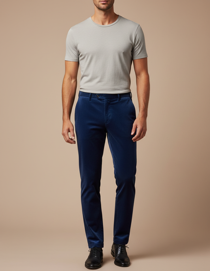 Pantalon Velours Bleu Marine Homme Coupe Slim Élégant - Cordé