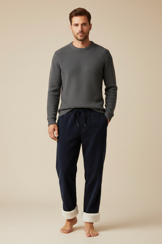 Pantalon Velours Marine Doublé Polaire Homme Confortable