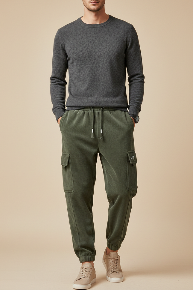 Pantalon Velours Cargo Vert Homme Jogging Décontracté - Kaki