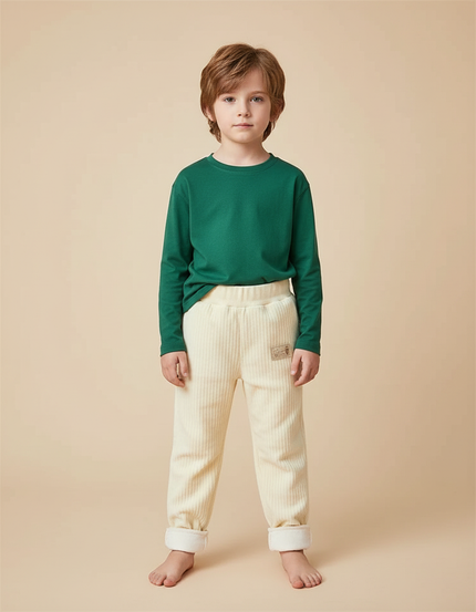 Pantalon Velours Enfant Côtelé Doublé Chaud Crème - Beige Cordé