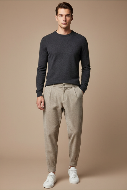 Pantalon Velours Beige Côtelé Plissé Décontracté Homme - Cordé