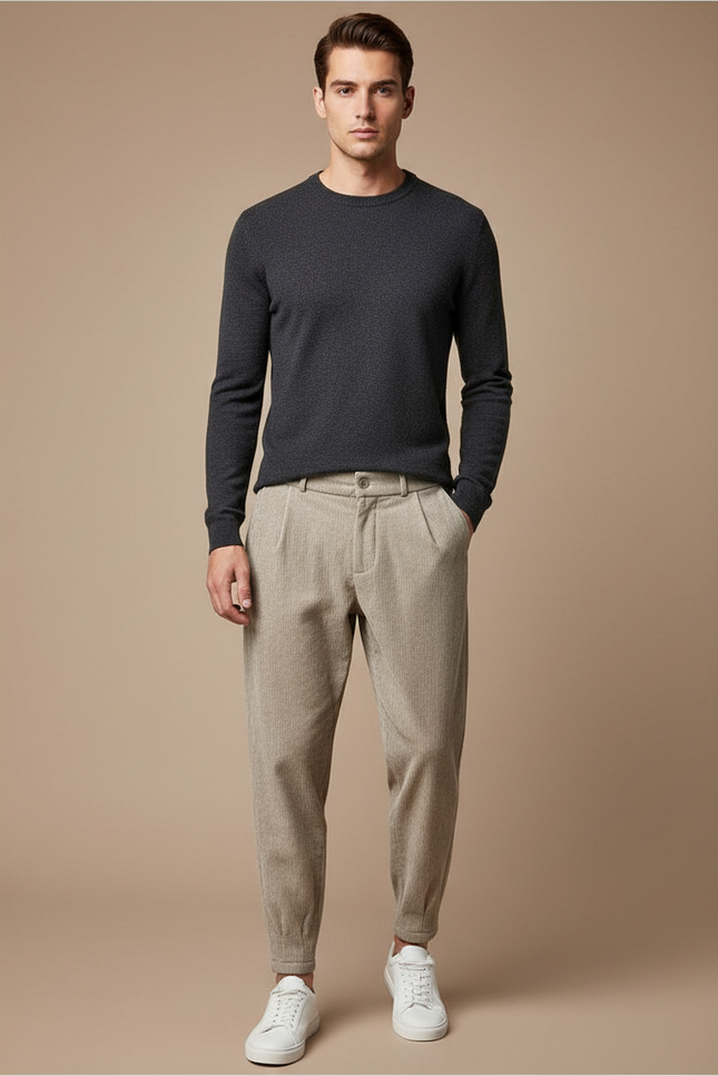 Pantalon Velours Beige Côtelé Plissé Décontracté Homme - Cordé