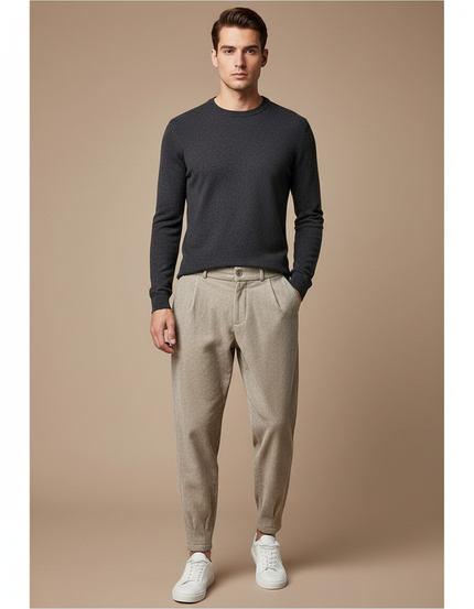 Pantalon Velours Beige Côtelé Plissé Décontracté Homme - Cordé