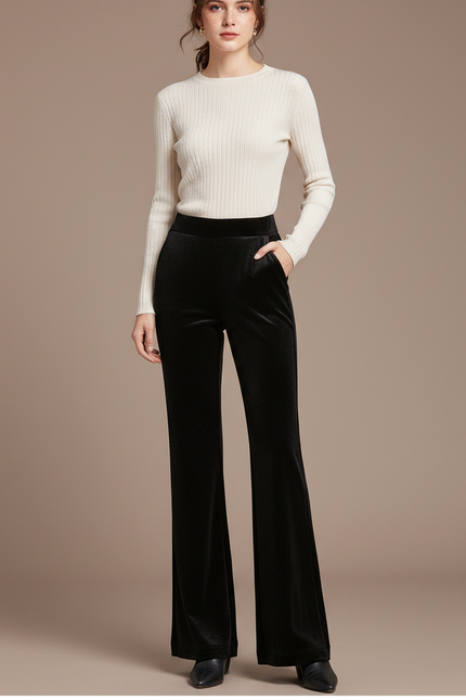 Pantalon Velours Patte D'eph Femme - Noir